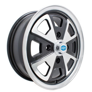 rim close 4 pattern 4 spoke Empi 914 style alloy 15 x 5.5 gloss black & polished