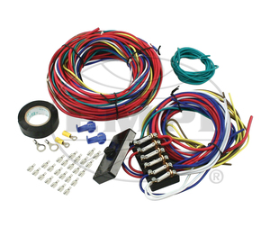 wiring harness universal w/ 6 fuse box, fuses, wire, ends, fittings, tape & instructions