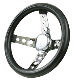 steering wheel 11 3/4" steel chrome 4 spoke 3 3/4" deep dish foam Empi