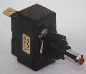 switch - toggle sealed OFF ON AMBER tip 15 amp single pole K-Four chrome