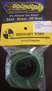 Primary wire 14 gauge green & red striped K-Four 20'