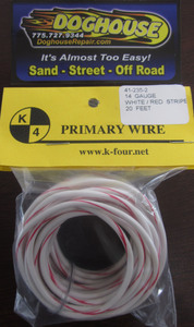 Primary wire 14 gauge white & red striped K-Four 20'