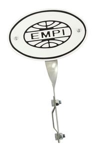 license plate with mount says Empi oval Empi