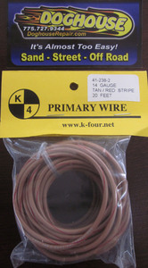 Primary wire 14 gauge tan & red striped K-Four 20'