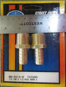 hose barb 1/2" male thread x 1/2" barb - pair Empi