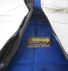 seat cover high back black/blue vinyl square for poly seat Empi