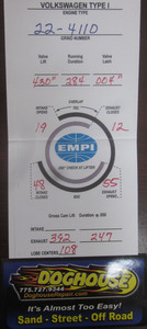 camshaft only 430"L x 284D 1.1 or 1.25:1 Empi camshaft only 430"L x 284D 1.1 or 1.25:1 Empi