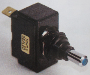 switch - toggle sealed OFF ON BLUE tip 15 amp single pole K-Four chrome